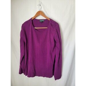 Lauren Ralph Lauren Women's Purple 100% Cotton Long Sleeve Scoop Neck Top
